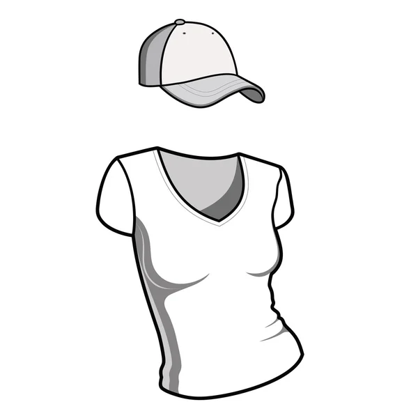 Woman t-shirt polo with short sleeves with body silhouette. — Stock Vector