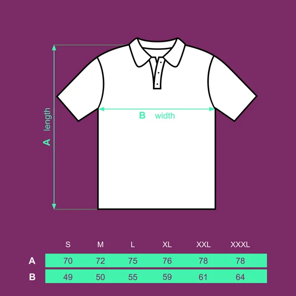 T-shirt polo mannen terug voor en achter €. tabel maten shirt. vectorillustratie. — Stockvector