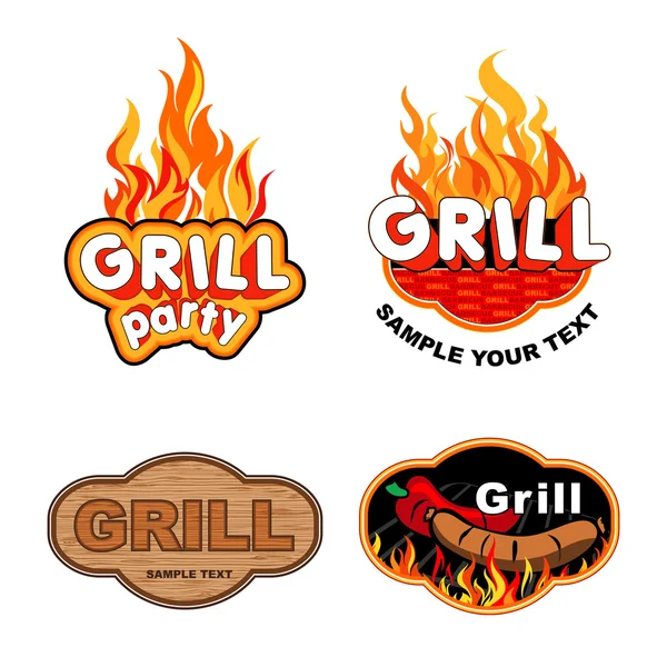 Set of labels with grill and Barbecue — Stock Vector