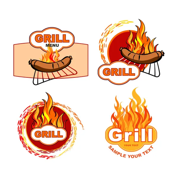 Griglia e barbecue etichette e cartelli — Vettoriale Stock