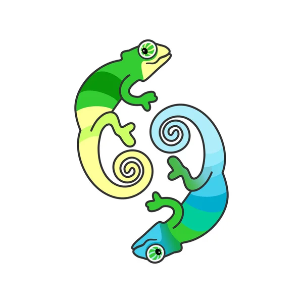 Dos lagartos camaleones — Vector de stock