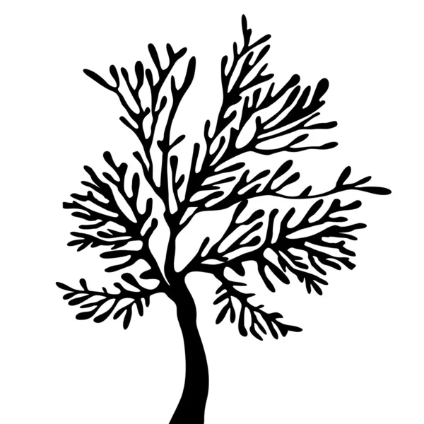 Baumsilhouette mit Blättern auf weißem Hintergrund. — Stockvektor