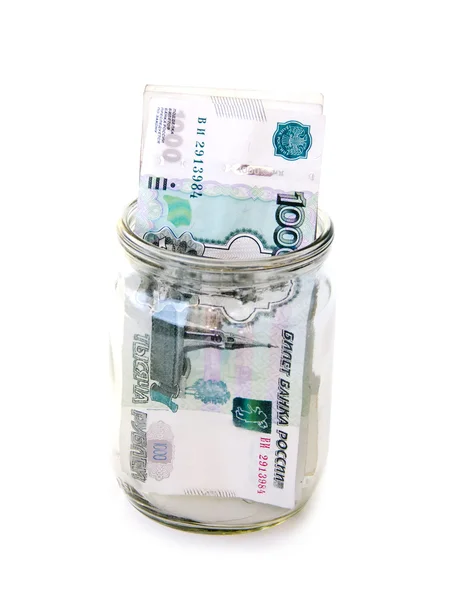 Money in a glass jar — Stock Photo, Image