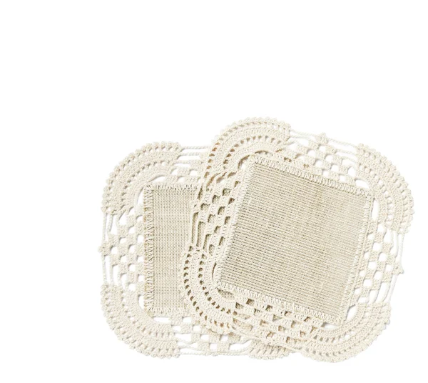 Openwork linen napkin with lace — Stock Photo, Image
