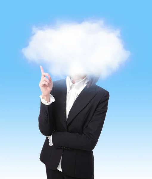 Business woman finger point to cloud — Stock Photo, Image
