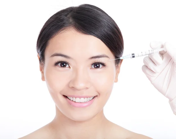 Cosmetic injection to the pretty woman face — Stock Photo, Image