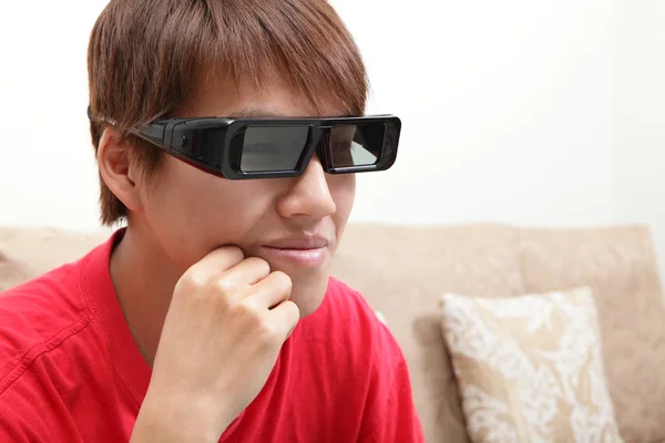 Man with 3D glasses on watching 3D movie — Stock Photo, Image