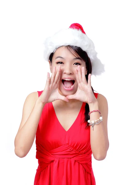 Young Christmas Girl talking to you — Stock Photo, Image