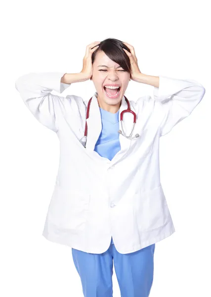 Woman doctor stressed and upset — Stock Photo, Image