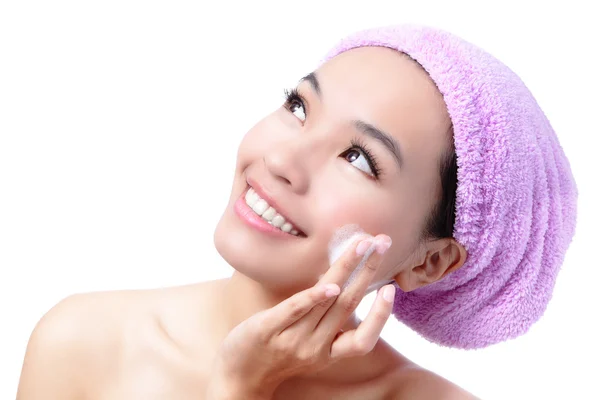 Woman washing her beauty face — Stock Photo, Image