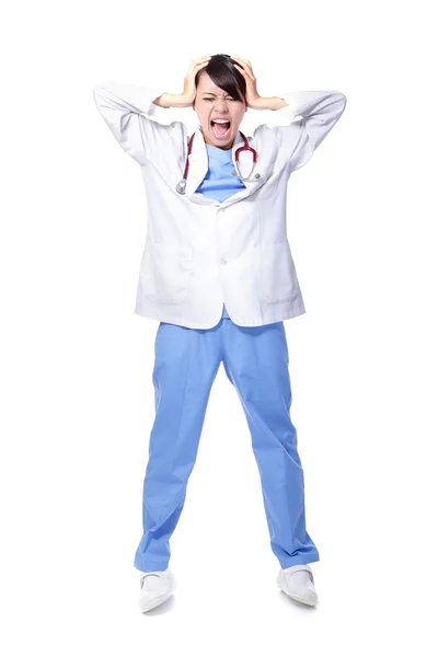 Medical doctor woman with problem — Stock Photo, Image