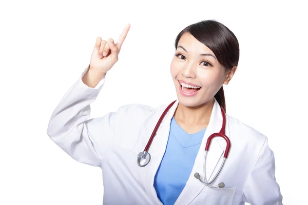 Eccitato medico donna dito punto — Foto Stock