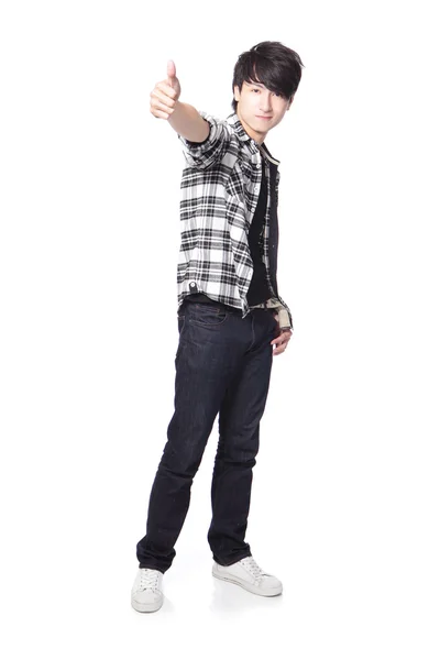 Jonge man student duim opdagen — Stockfoto