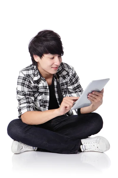 Young student happy using tablet pc — Stock Photo, Image