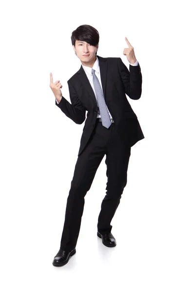 Бізнесмен насолоджується успіхом і піднімає руки — стокове фото