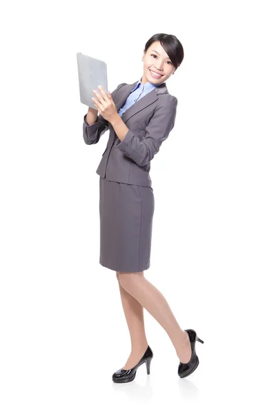 Woman happy using tablet pc — Stock Photo, Image