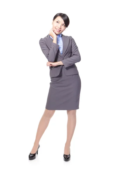 Thoughtful business woman happy posing — Stock Photo, Image