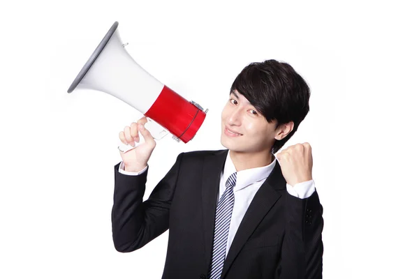 Asian businessman using bullhorn Stock Picture