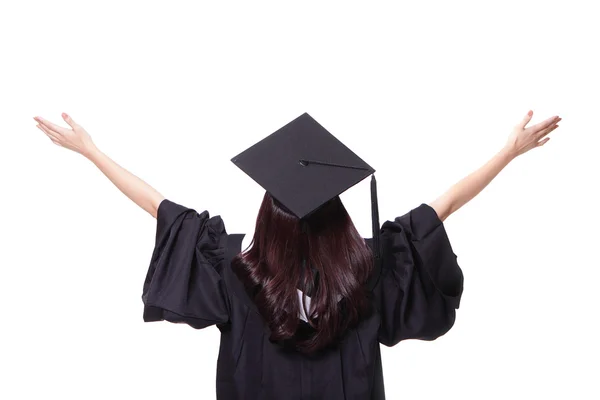 Vista posterior de estudiante graduado chica abrazo futuro — Foto de Stock