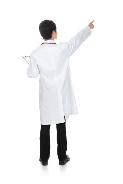 Visão traseira do médico masculino apontando — Fotografia de Stock