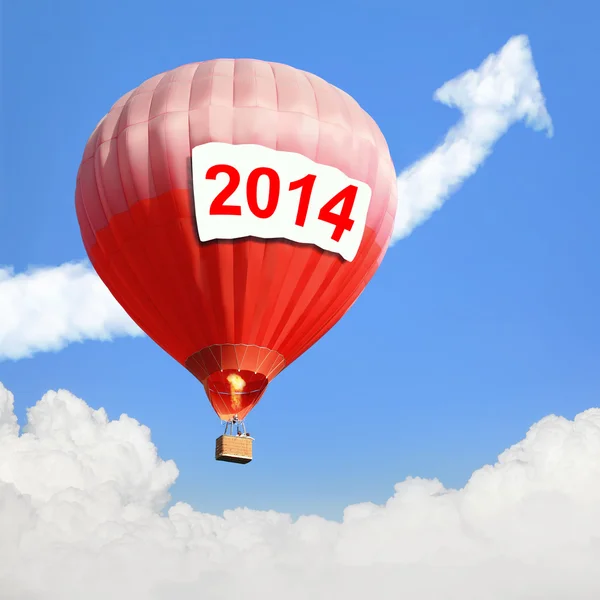 Hete luchtballon met 2014 tekst billboard — Stockfoto