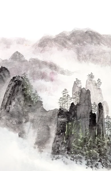 Chinese painting of high mountain landscape — Stock Photo, Image