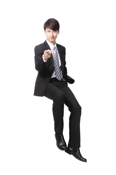 Businessman smiling and pointing to you — Stock Photo, Image