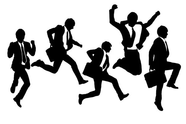 Siluetas de salto feliz y corriendo Empresarios — Vector de stock