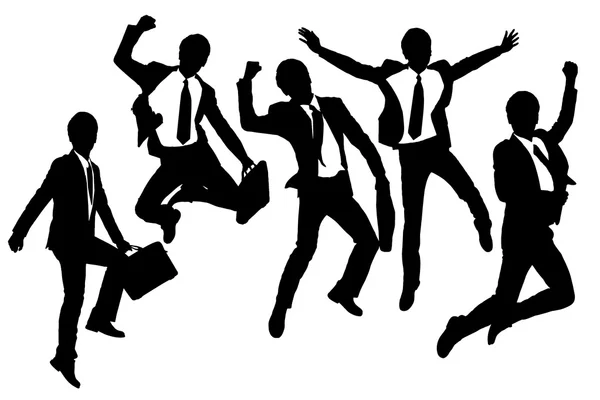 Siluetas de salto feliz y corriendo Empresarios — Vector de stock