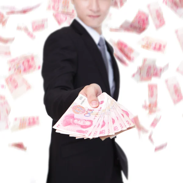 Gelukkig zakenman houden china geld — Stockfoto