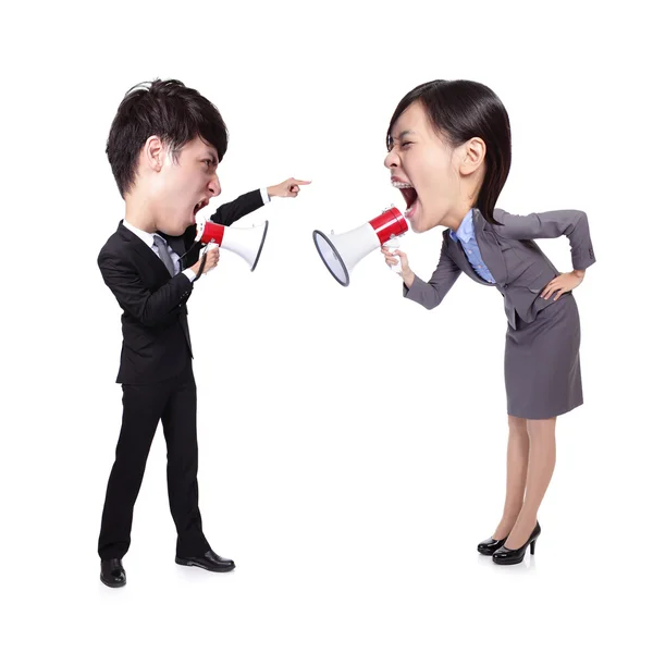 Business Man and woman shouting to each other — Stock Photo, Image