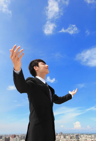 Business man carefree outstretched arms — Stock Photo, Image