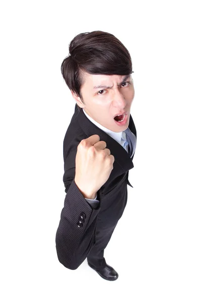 Handsome business man with arms raised in success — Stock Photo, Image