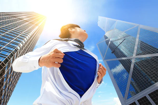 Business man showing superhero suit — Stock Photo, Image