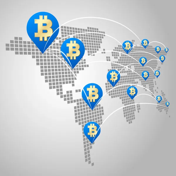 Concepto de negocio global Bitcoin — Vector de stock