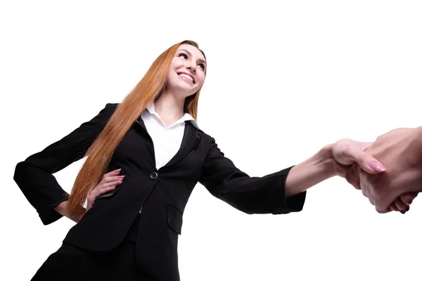 Zakelijke vrouw en man handdruk — Stockfoto