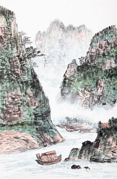 Традиционная китайская живопись, пейзаж — стоковое фото