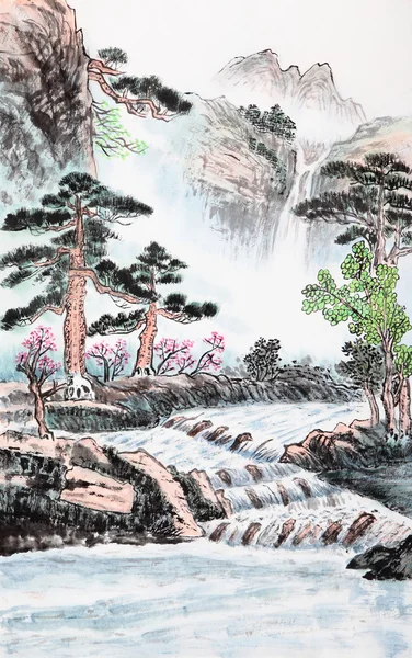 Traditional Chinese painting , landscape — Stock Photo, Image