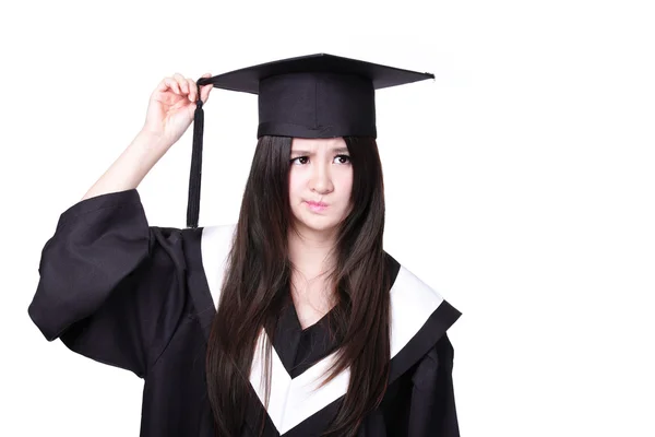 Graduada estudiante chica pensando — Foto de Stock