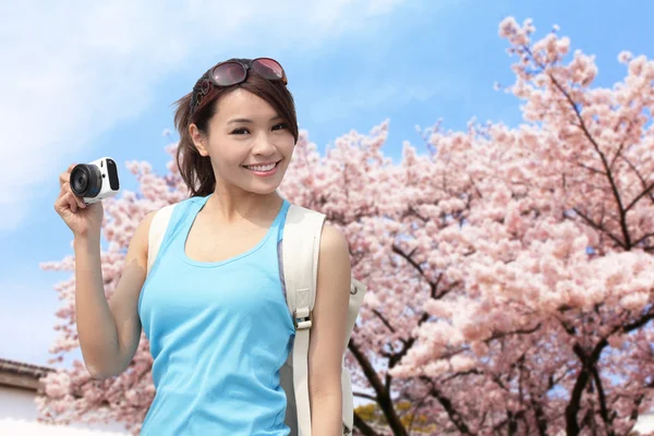 Glückliche Reisende fotografieren — Stockfoto