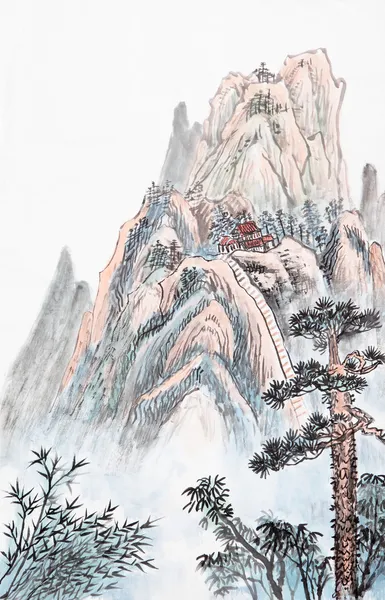 Παραδοσιακή κινεζική ζωγραφική, τοπίο — Φωτογραφία Αρχείου