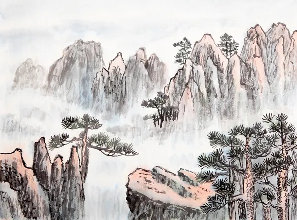 Peinture traditionnelle chinoise, paysage — Photo