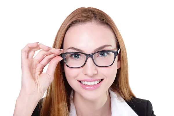 Business woman happy with eyeglasses — Stockfoto