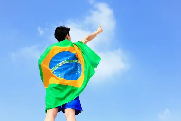Man holding a brazil flag — Stock Photo, Image