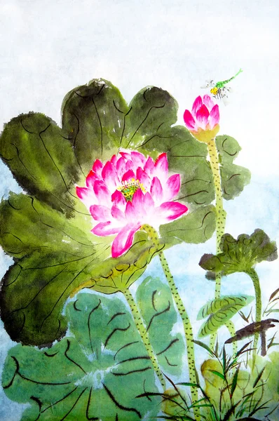 Peinture traditionnelle chinoise de lotus — Photo