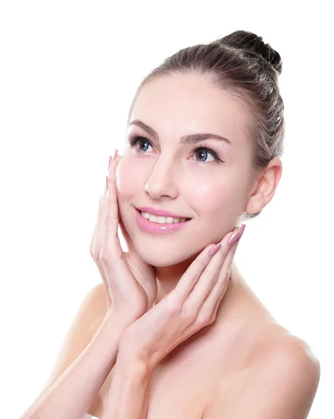 Smiling woman face with health skin and teeth — Stock Photo, Image