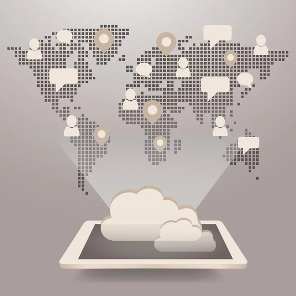 Global sosyal medya ve bulut bilgi işlem kavramı — Stok Vektör
