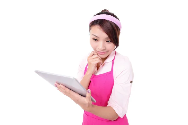 Housewife with tablet pc — Stock Photo, Image