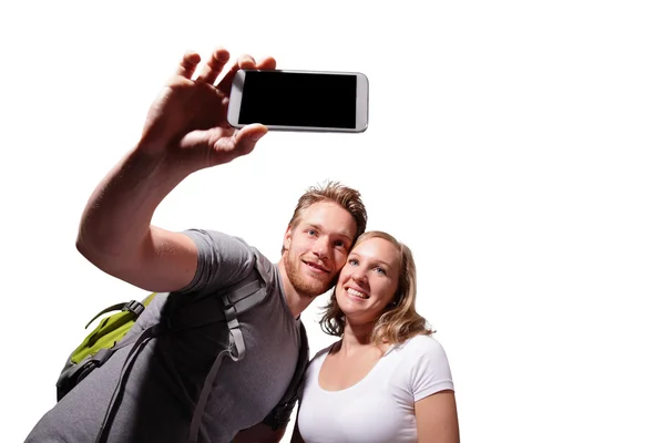 Lyckliga par selfie av smarta telefonen — Stockfoto