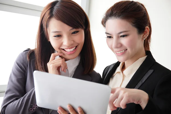 Business women smile conversation — Stock Photo, Image